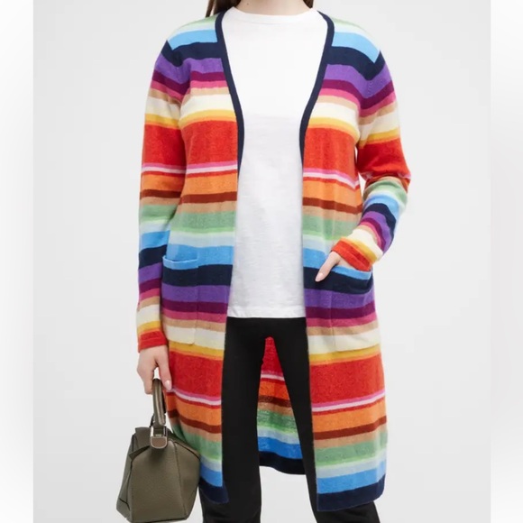NWT MINNIE ROSE Cashmere Multi Stripe Cardigan